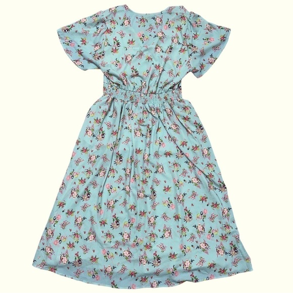 Roylamp Floral Short Bell Sleeve Button Down Dress Pockets MIDI Deep V-Neck - Picture 4 of 10